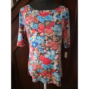 Talbots Womens Colorful Floral Stretch Weekend Tee L NWT